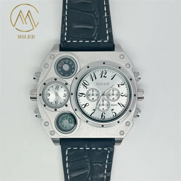 Miler ML777 Horloge à quartz imperméable avec étui en cuir 14 cm