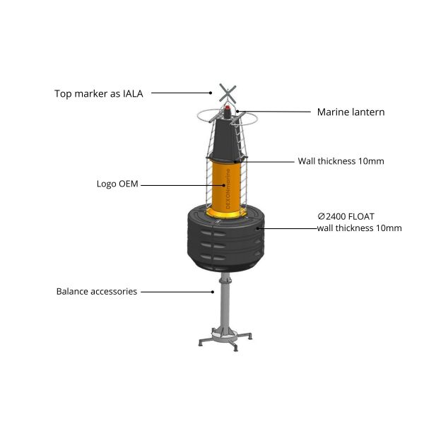 Diameter 2400mm Black And Yellow Marine Navigation Buoys For Safe Channel Marking