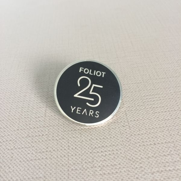Premium FOLIOT 25th Anniversary Enamel Pin - Silver Plated Commemorative Badge for Corporate Souvenirs
