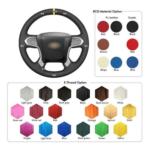 Hand Stitching Black Suede Steering Wheel Cover for Chevrolet Silverado 1500 LD Suburban Tahoe 2014-2018