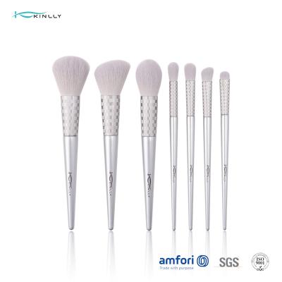 Escova cosmética do punho de madeira sintético de alumínio do cabelo 7pcs da virola