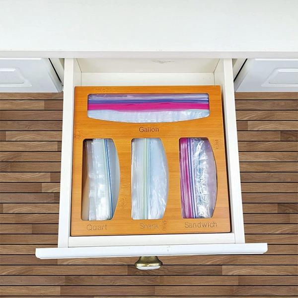 Dispensador de sacos de almoço selados de bambu clássico conveniente para caixas de armazenamento naturais