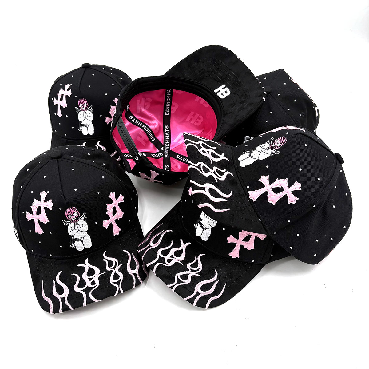 5 Panels Sports Baseball Caps Style Gorgeous Rhinestone Embellished Diamantes Negros Luxurious Suede
