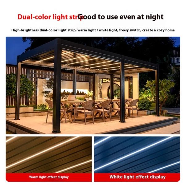 LANBOER LBE-ZD1380 Waterproof Powder-Coated Eco-Friendly Aluminum Pergola with LED Lighting for Outdoor Garden Patio