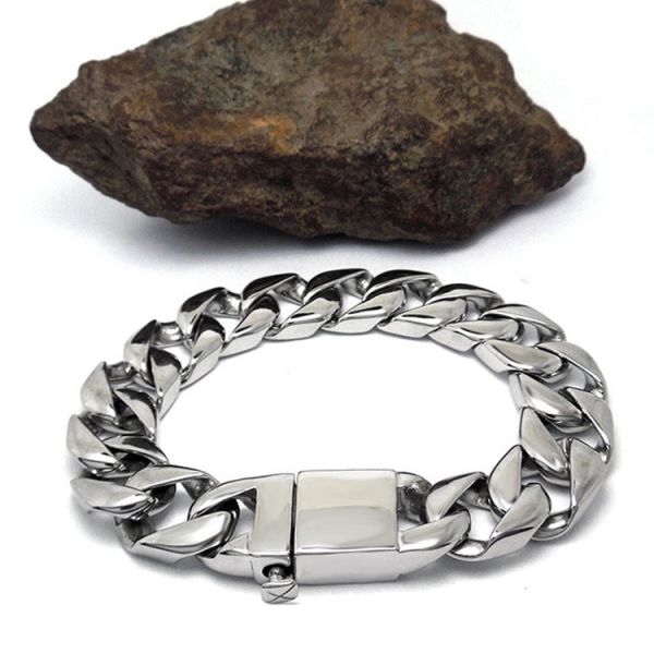 Men's Curb Link Chain Bracelet 316l Titanium Stainless Steel 15mm Width Silver Color(JCE045)
