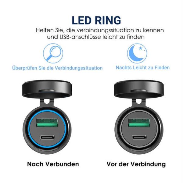 Waterproof PD QC3.0 Dual Port Motorcycle USB Charger 54W Aluminum Car Charger
