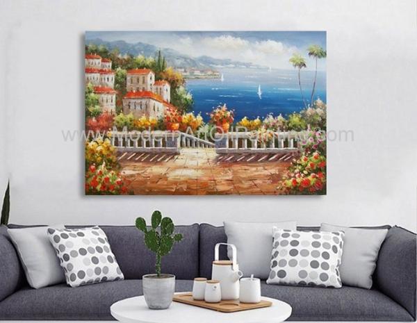 Pintura a óleo mediterrânea feito a mão da cena do jardim da pintura a óleo da paisagem para a decoração