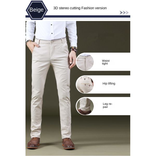 Men's Four Seasons Stretch Casual Pants with Slim Straight Design and Light Wash