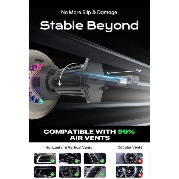 Starry Sky Magnetic Car Wireless Charging Holder Ventilateur de refroidissement intégré dissipation de chaleur rapide réglages d'éclairage multiples