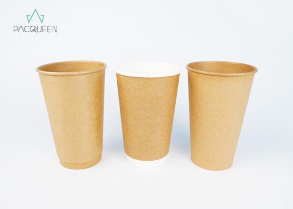 Fully Brown Kraft Double Wall Takeaway Coffee Cups With White PS Lids