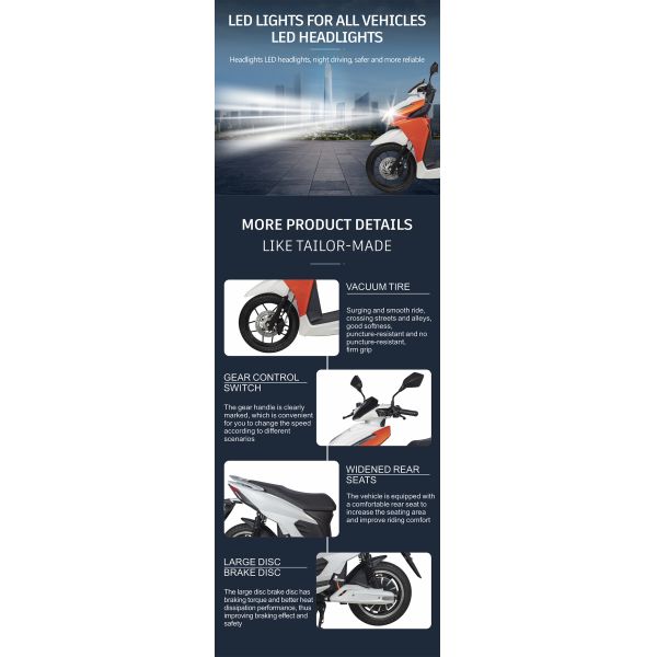 High Speed Residential Electric Motorcycle Scooter Bikes 2000W 70km/H ODM