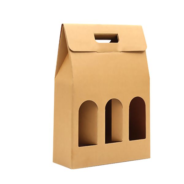 FSC Kraft Paper 3 Pack Wine Bottle Gift Box For Champagne