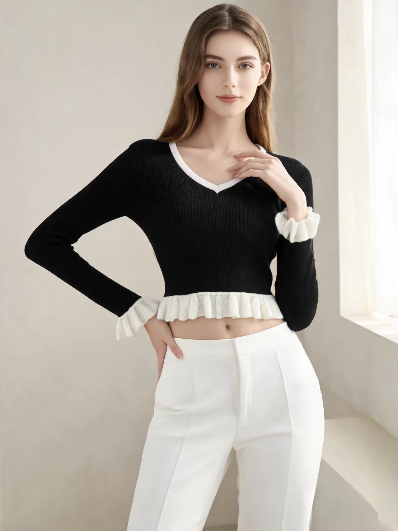Women's 14G Computer Knitted Wrinkle-resistant Knit Top Pullover