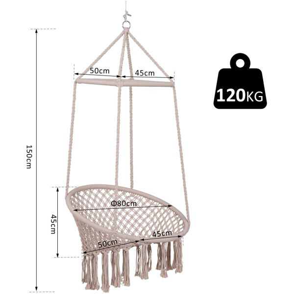 AJUNION Macrame Hammock Hanging Swing Chair Metal Frame Cotton Rope Mail Packing Y