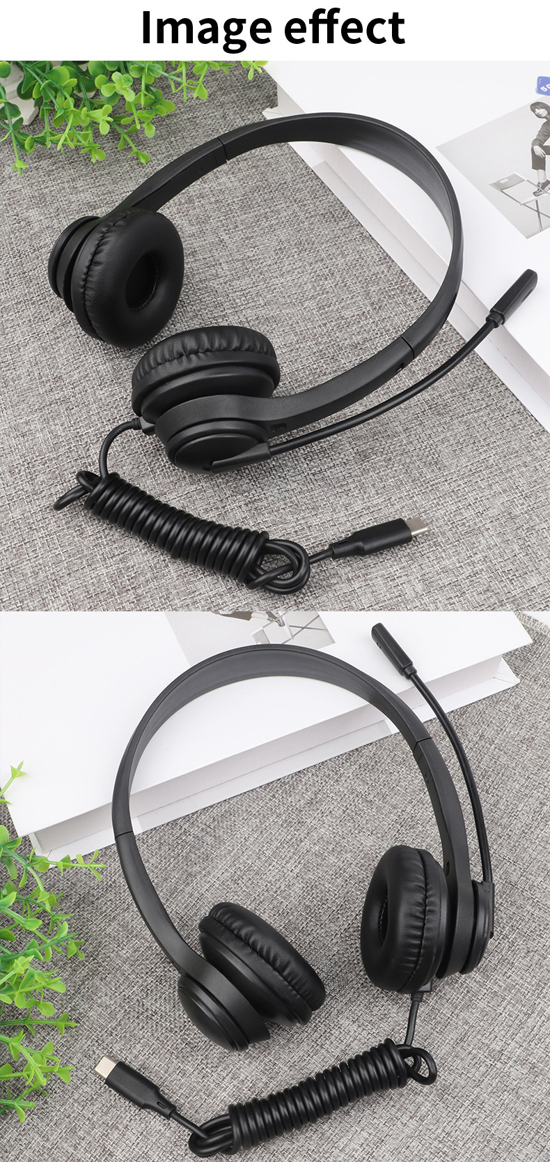 JTY-1225 Head mounted wired headphones with microphone, desktop laptop, online learning, office, customer service, call headset 3.5mm/Type-C/USB plug, supporting OEM/ODM customization service