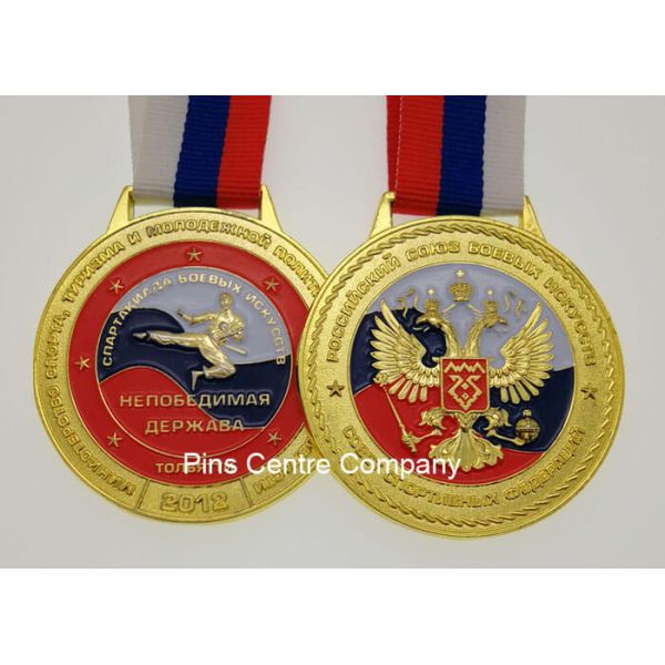 3D Zinc Alloy Custom Enamel Medal Gold Plating With Ribbon 900*25 mm
