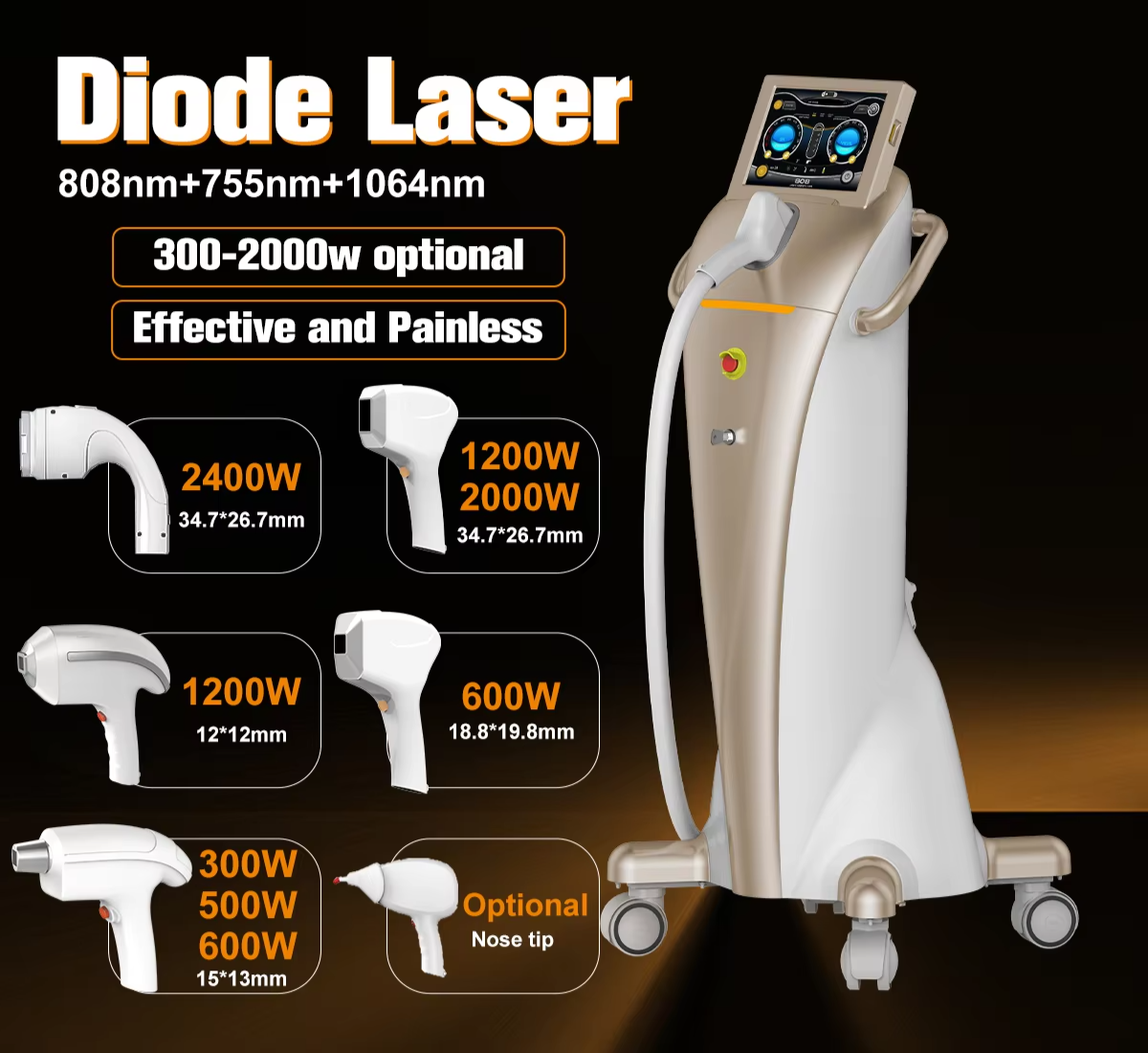 1200W Painless Long Term 4 Wavelength Diode Laser Hair Removal Machine