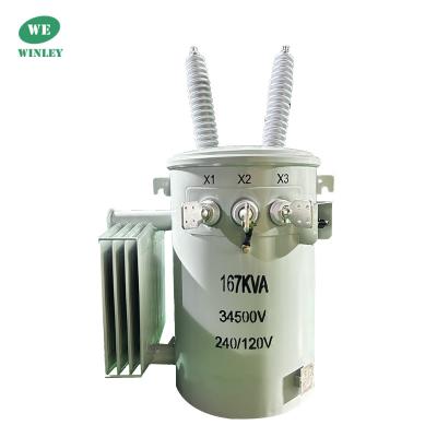 167Kva Single Phase Pole Mounted Transformer Oil Immersed 34.5KV To 240V ANSI IEEE Standards Power Distribution Transformer