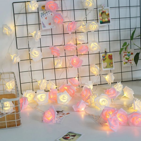 1.5M 10LED Artificial Rose Flower Garland String Light LED Fairy Lights Valentine's Day Wedding Christmas Party Decorations