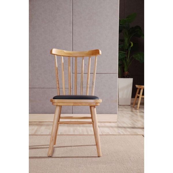 Pu Leather Ash Wooden Frame High Back European Upholstered Dining Chair