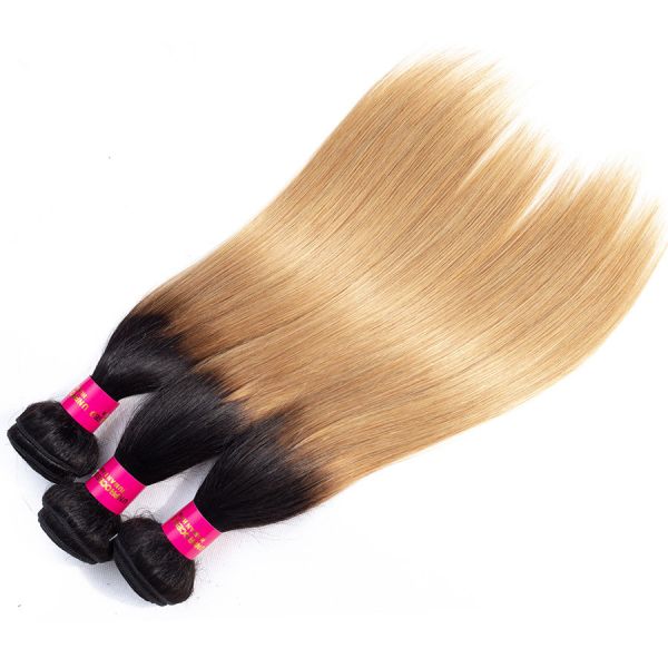 100% Virgin Peruvian Human Hair Weave 1B / 27 Straight Hair Extensions
