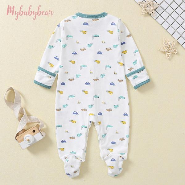 In stock Fold Hand and Snap Feet Design 100% Cotton Baby Romper Jumpsuit Baby Onesie Pajama