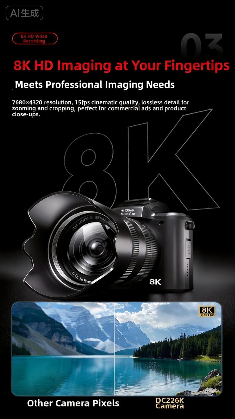 DLC DC226  8K New Model Professional Compact Digital Cam with  LED Fill Light  for  Delay Record Multi Scene Shooting Camcorder