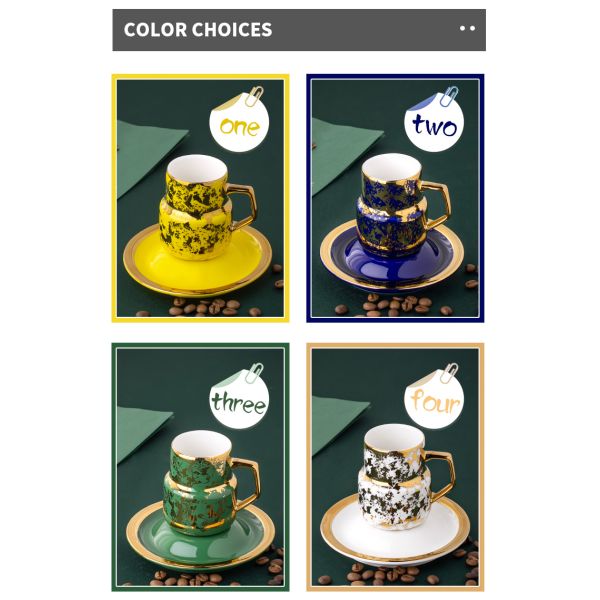 110ml Turkish Coffee Cups With Saucer Matt Gold Rim Handle