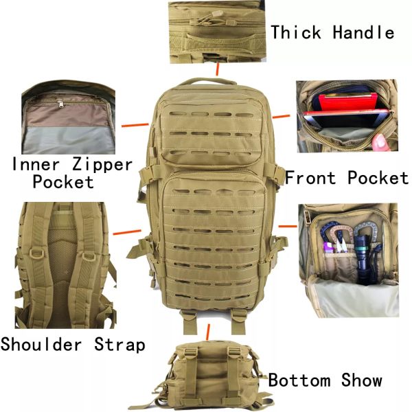 На открытом воздухе Antiwear рюкзак Molle, рюкзак полиэстера военный располагаясь лагерем