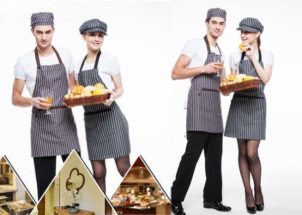 Black And White Stripes Kitchen Cooking Aprons Adjustable With Widen Strap Design