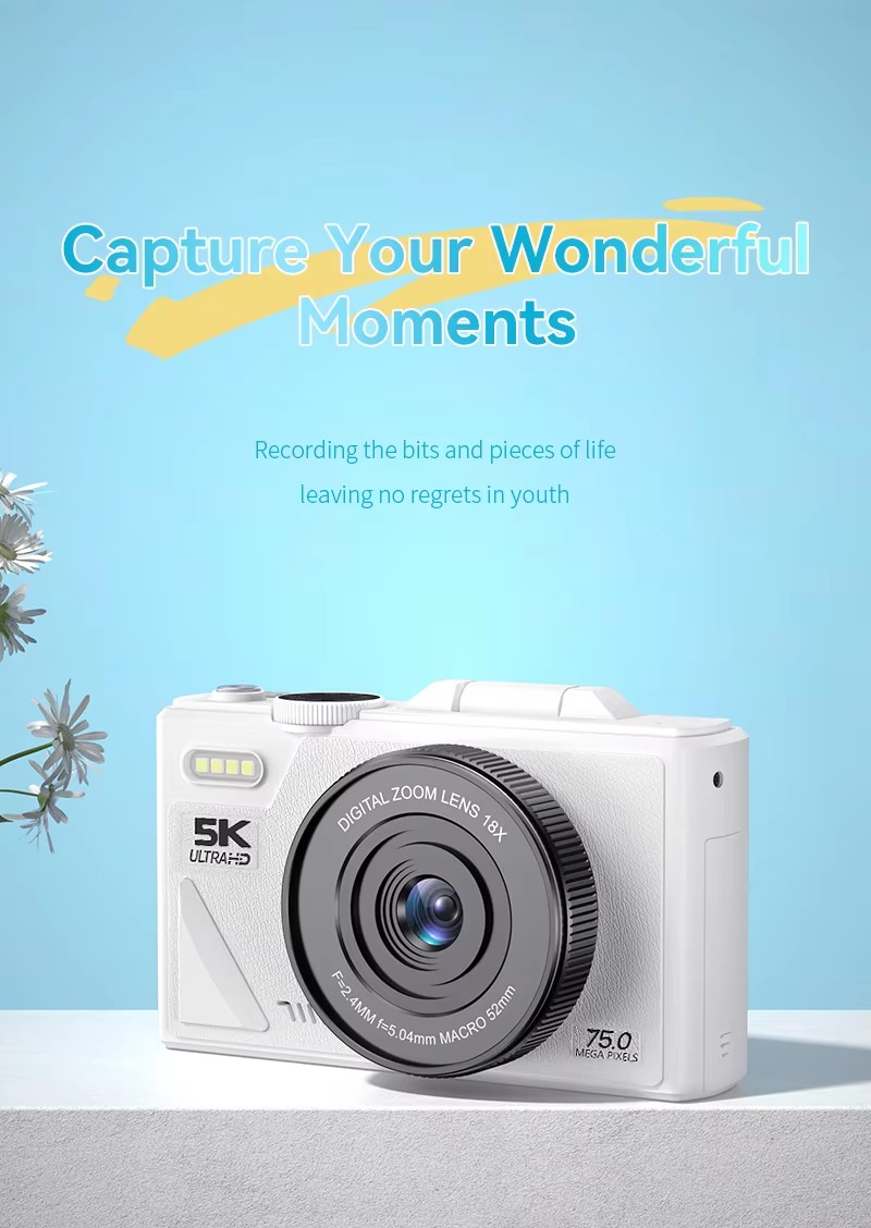 DLC W1 Vlogging Camera 5K 64MP Digital Camera with 180° Flip Screen 18X Zoom Slow Motion Time Lapse for Content Creators