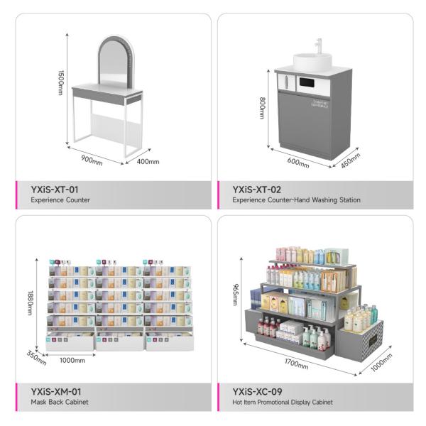 Facial Mask Combination Cabinet White Wooden Display Rack For Cosmetic Store Decoration And Retail Store Design