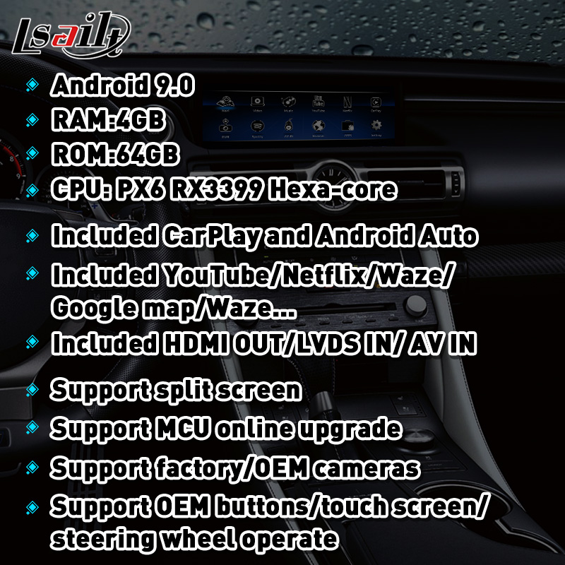 Интерфейс Lexus андроида 9,0 PDI видео- для LX RX с CarPlay, автомобилем андроида, NetFlix на RC300h 2013-2021 RCF