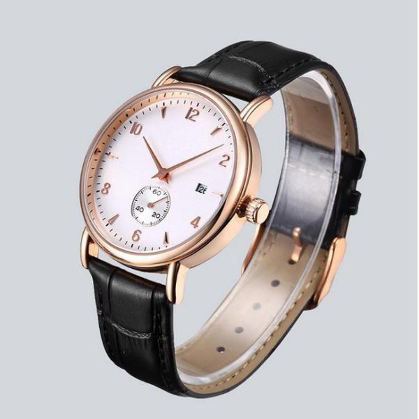 Stainless Steel Leather Band Watches / Quartz Wrist Watch For Men , Eco - Friendly