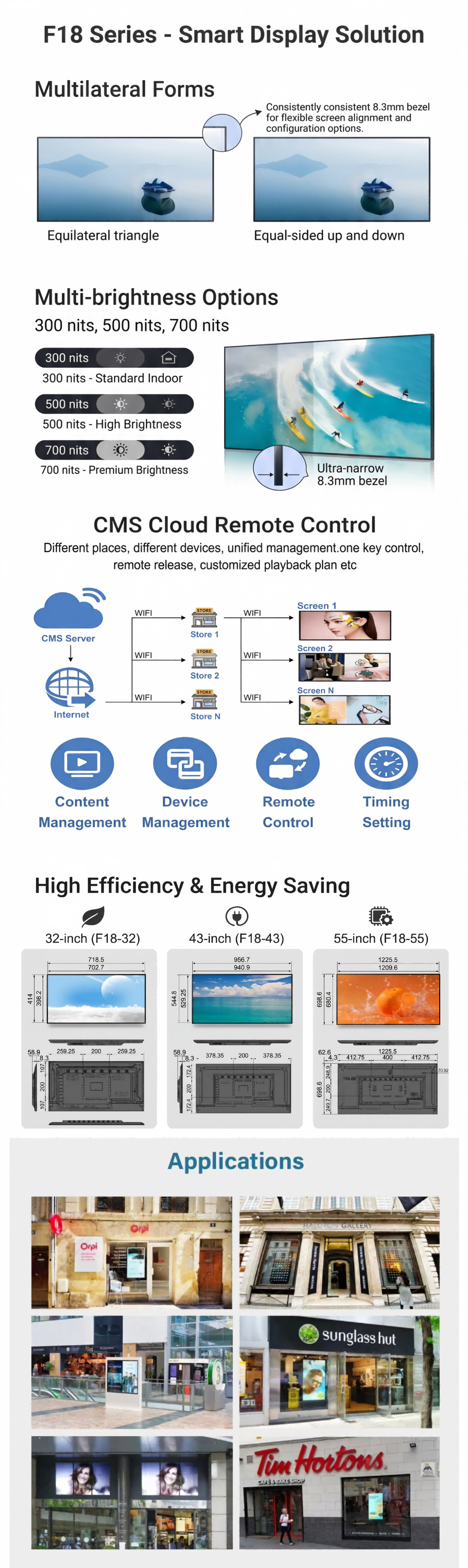 55 Inch Indoor LCD Full Color Video Wall Flat Panel Digital Signage Wall Mount Monitor Network Android Advertising