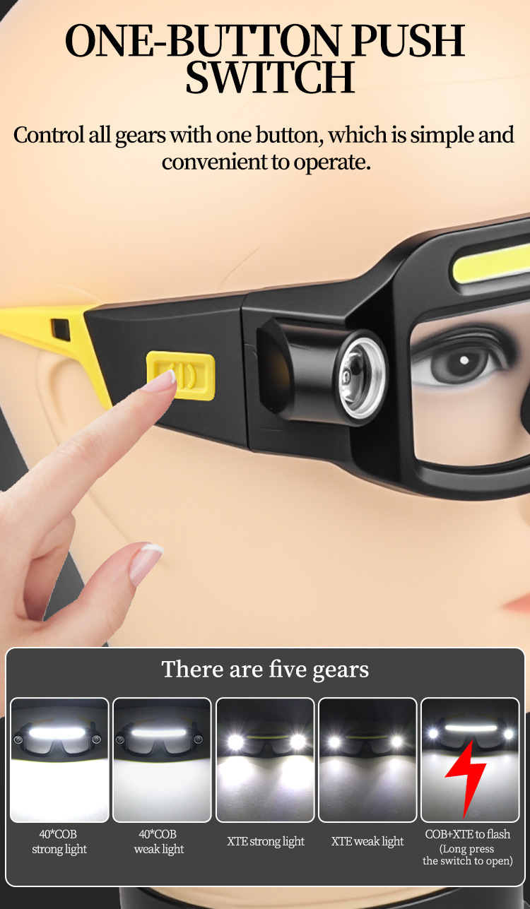 Multifunctional Glasses Light USB Charging Warning Compact Portable Hanging Ear Headlight Outdoor Hiking Lighting Headlight