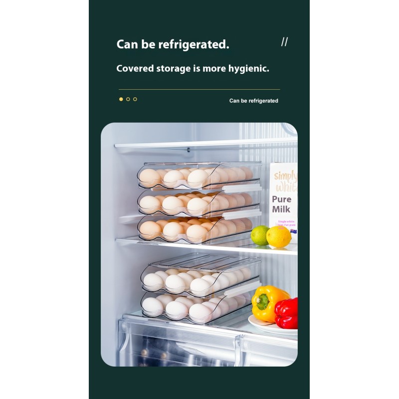 Multi-layer Durable Clear Plastic Rolling Kitchen Organizer Rectangle Egg Storage Box Holder for Refrigerator Auto