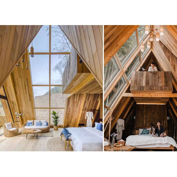 Prefab наборы дома, современное светлое бунгало железного каркаса, дом треугольника курорта, мобильный дом, деревянный дом