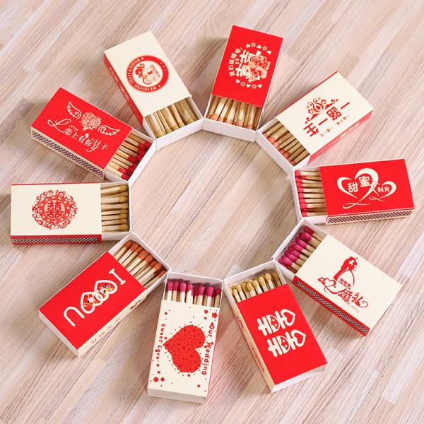 Set Packaging Box Matches Custom Name Logo Printing Hotel Matches Wooden White Black Orange Tip Matches Sticks