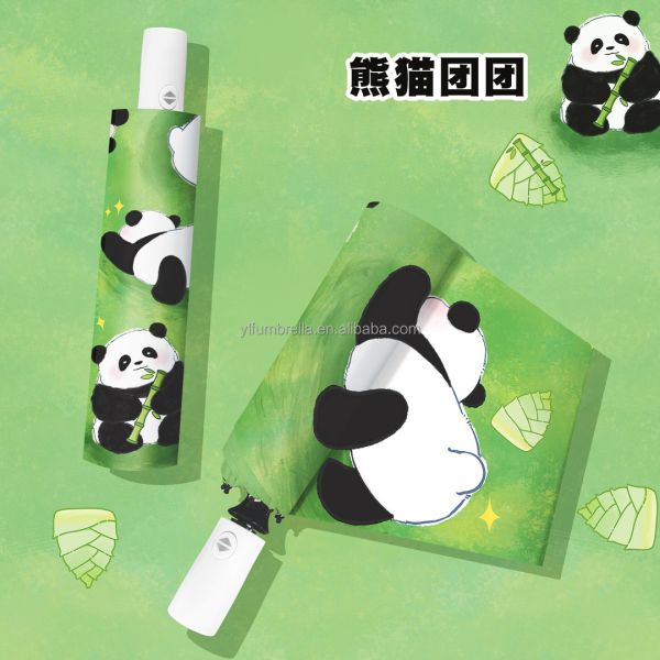Fully-automatic Panda Design Umbrella for Children and Adults 3 Fold Auto Open Waterproof