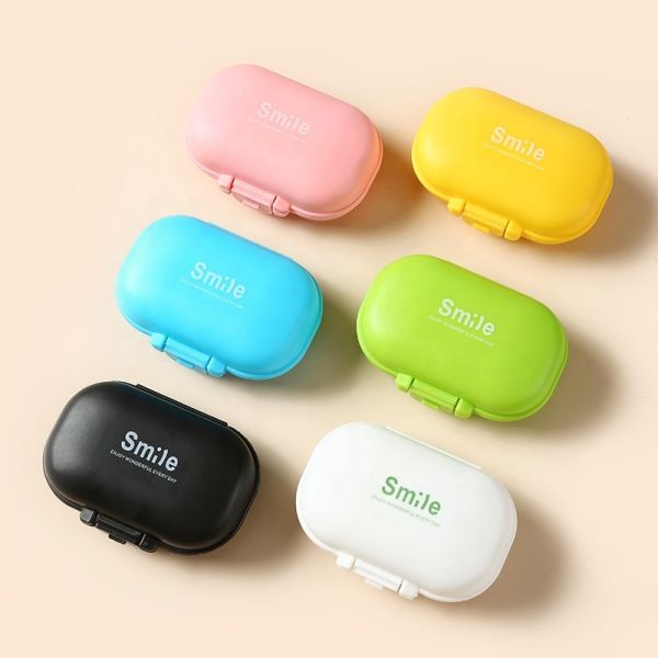 JH Medibox Portable Travel Pill Box Candy-Color PP Material Waterproof Feature Removable Vitamin Holder Case Bottle Container