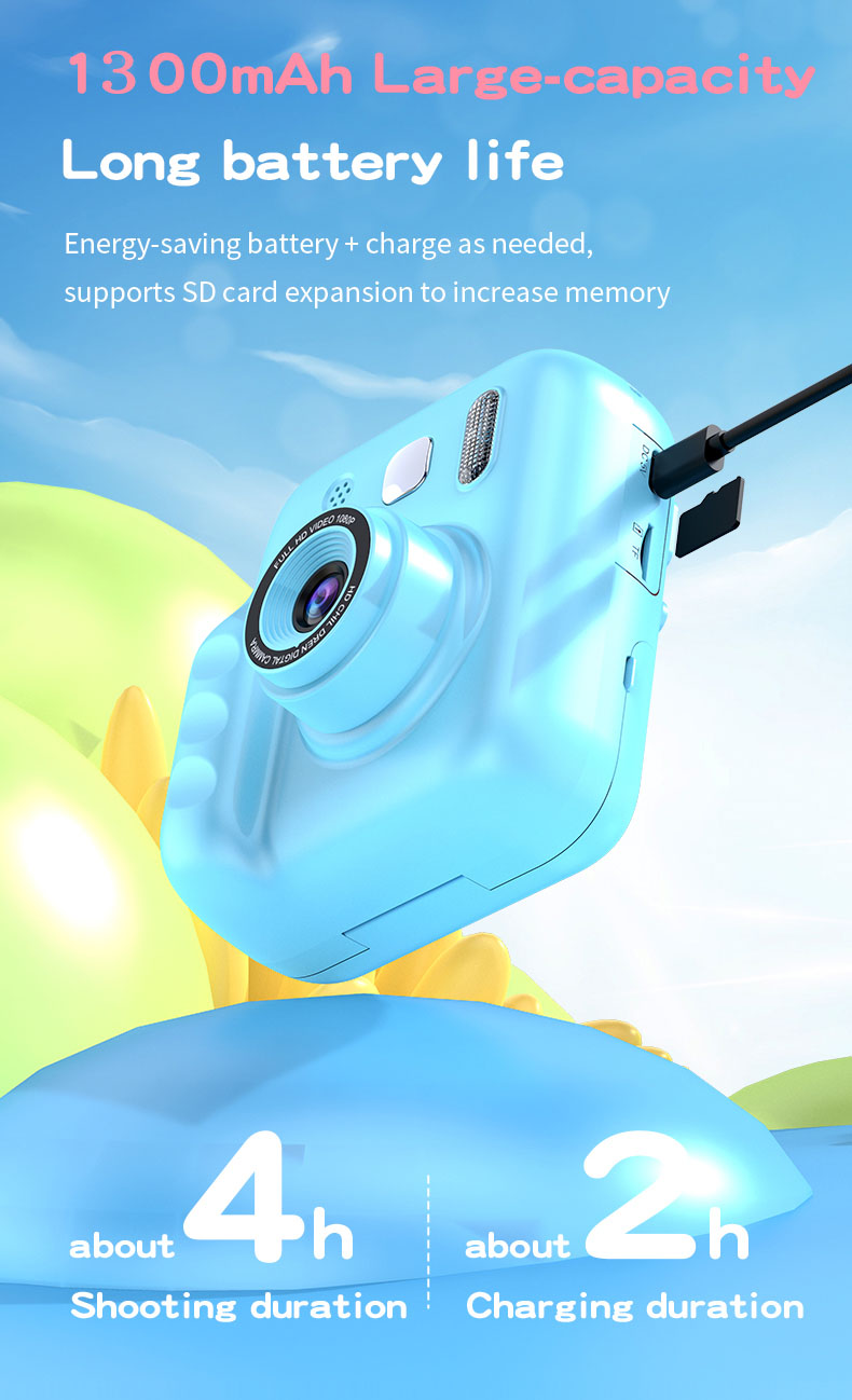 DLC Instant Print Camera 1080P Video Recorder 2.0 Inch IPS Eye Protect Screen Thermal Printing Camera with Fill Light for Kids