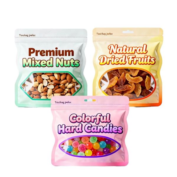 Custom Food Grade PE Resealable Three-Side Sealed Clear Window Snack Packaging Pouch for Dried Fruit and Nut Candy