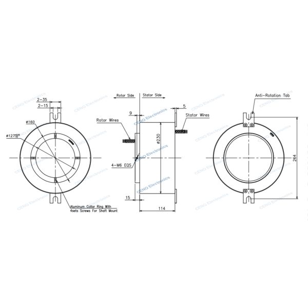 ID 127mm через кольцо выскальзывания отверстия с вращая шарнирным соединением соединителя электрическим