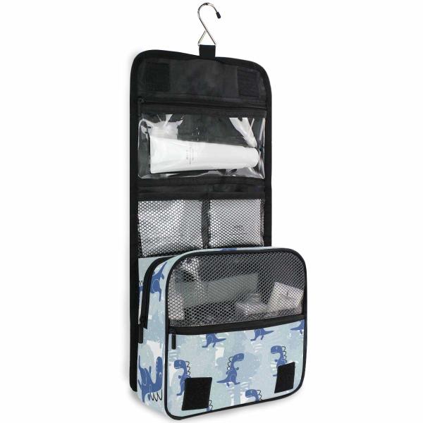Hanging Travel Toiletry Bag Kit Makeup Case Cosmetics Organizer for Men Women (Dinosaur Blue Boy)