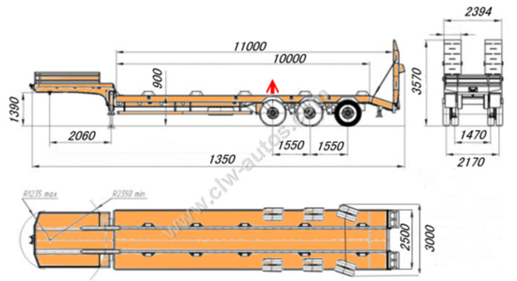 Трейлер 100tons Lowbed сверхмощного гидравлического Gooseneck планшетный