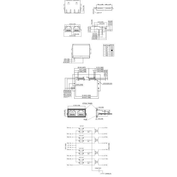 1 x 2 Ports Rj45 Dual Connector Latch Up 1000 Base - T Without EMI Finger