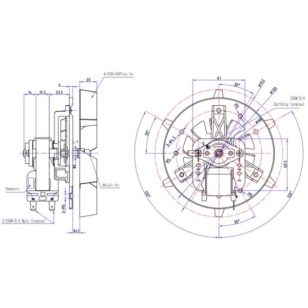 Oven Single Phase Asynchronous Motor 28W Round Plate 15.5mm 1200 RPM Electric Motor