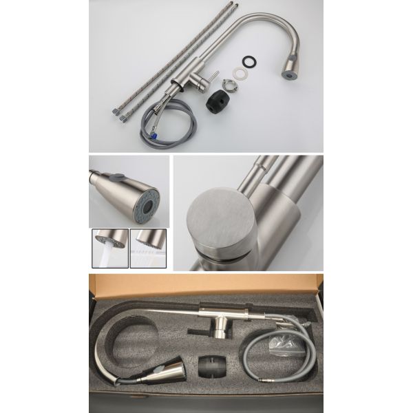 Mixer Stainless Steel Kitchen Faucet Brushed Retractable