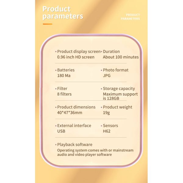 Y3000 Mini Digital Camera Loop Recording Portable HD 1080P Camera With 0.96 Inch Screen 8 Filter Effects For Kids Digital Camera